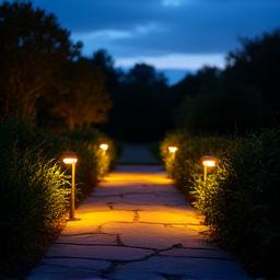 Luce a led che illumina un sentiero in un giardino